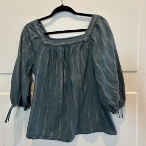 Lauren Conrad Womens Square Neck 3/4 Sleeve Blouse Top Metallic Stripe‎ Size M